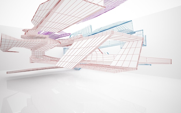 Un modello 3d di un edificio con una griglia di linee e una griglia di forme diverse.