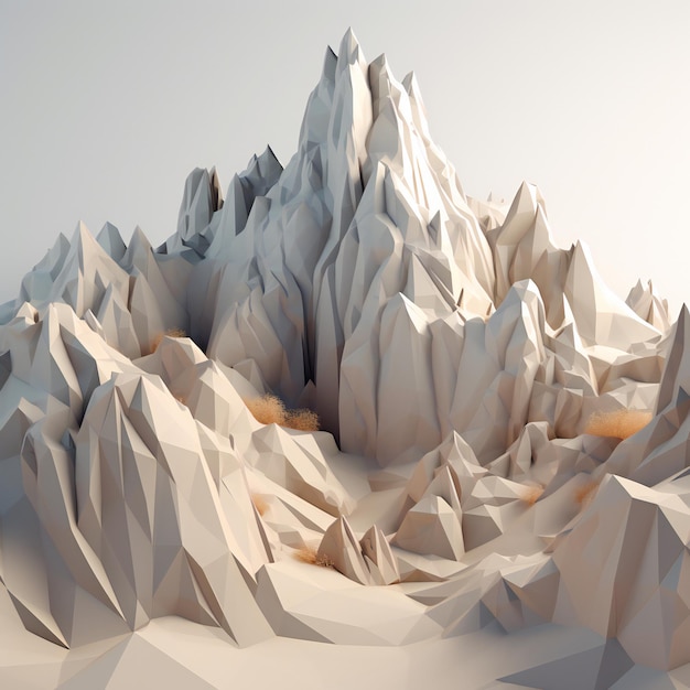Un modello 3d di una montagna con uno sfondo bianco.