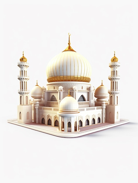 Un modello 3d di una moschea con uno sfondo bianco