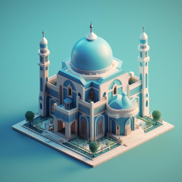 Un modello 3d di uno sfondo isolato piccola moschea
