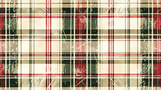 Un modello a quadri tartan senza cuciture in rosso verde e beige soffocato Il modello è afflitto da una consistenza grungy