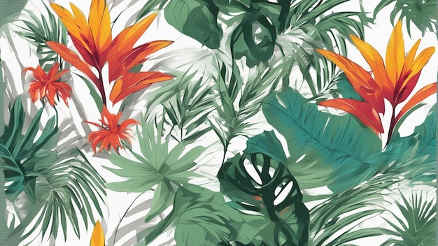 Un modello astratto di carta da parati con foglie tropicali