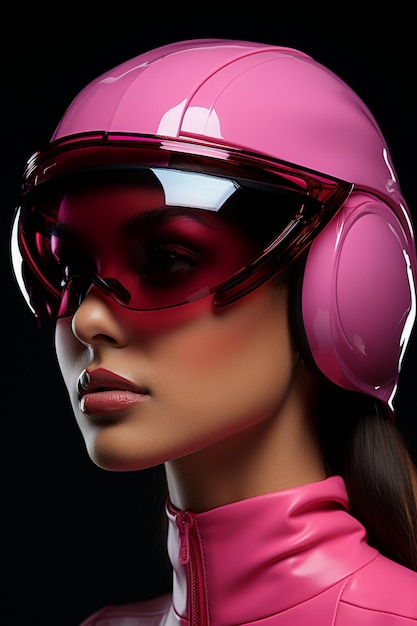 un modello che indossa un casco rosa con logo sul davanti.