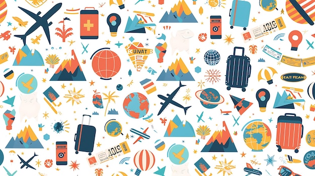 Un modello continuo di icone a tema di viaggi e vacanze