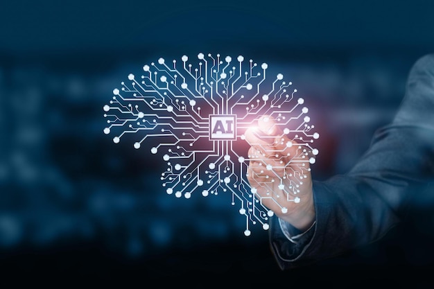 Un modello di cervello digitale costituito dalle connessioni wireless con la carta nel mezzo L'intelligenza artificiale