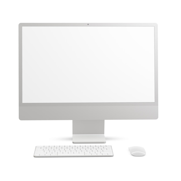 un modello di computer desktop bianco isolato su uno sfondo bianco