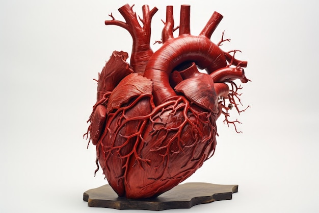 Un modello di cuore umano su una base di legno
