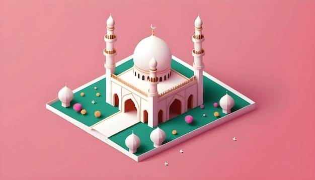 un modello di moschea con uno sfondo rosa