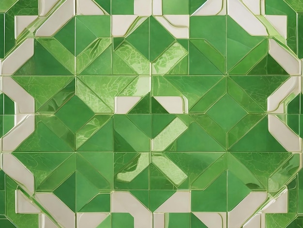 Un modello di piastrelle verdi creativo e diversificato con una gamma di sfumature e texture che si combinano