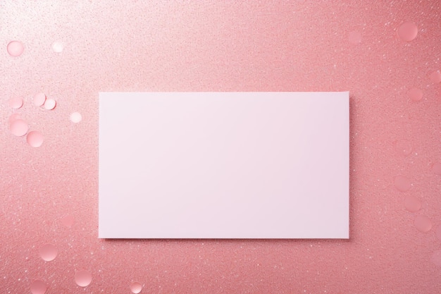 Un modello di un foglio di carta rosa su un tavolo rosa con paillettes e rhinestones un biglietto di auguri