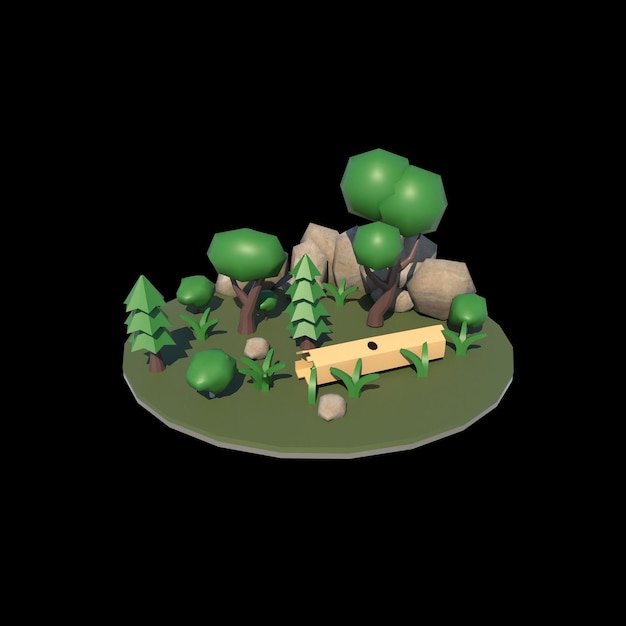 un modello di un modello di una piccola casa con alberi e una piccola casa sullo sfondo