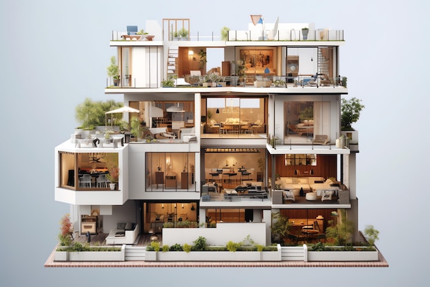 Un modello di una casa con balcone e balcone.