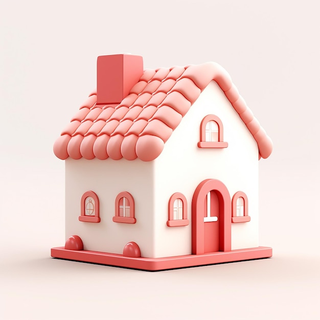 un modello di una casa con un tetto rosso e una porta rossa