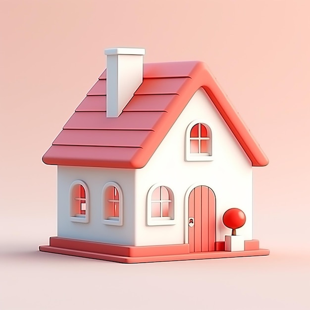 un modello di una casa con un tetto rosso e una porta rossa