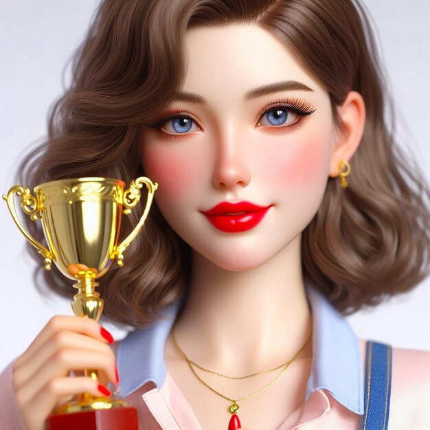 un modello di una donna con un trofeo in mano