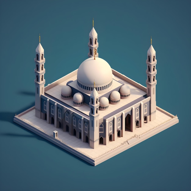 Un modello di una moschea con uno sfondo blu