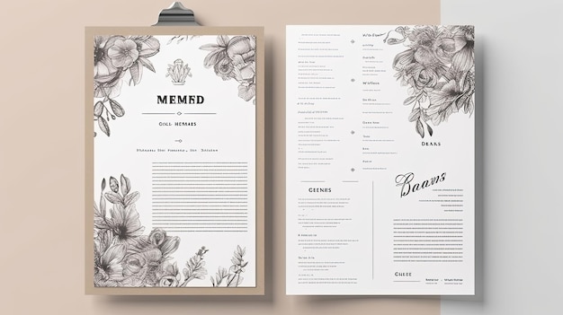 Un modello preciso di un menu con testo e design modificabili isolati su sfondo bianco