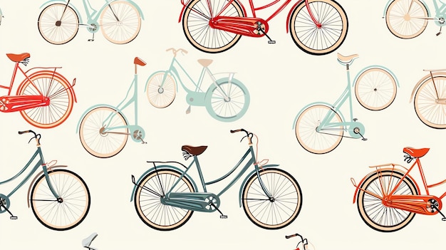 Un modello senza cuciture di biciclette d'epoca in vari colori