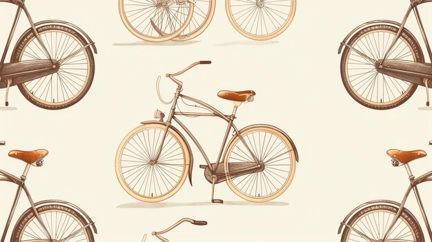 Un modello senza cuciture di biciclette d'epoca su uno sfondo crema