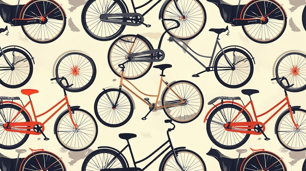 Un modello senza cuciture di biciclette in una varietà di colori e stili