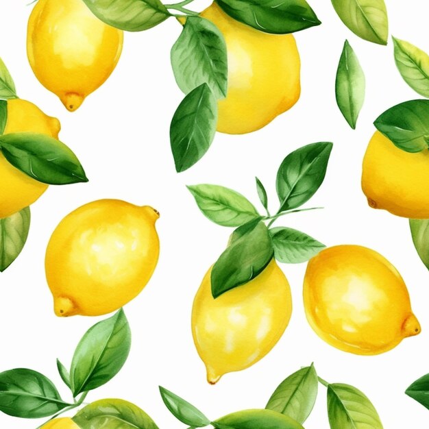 Un modello senza cuciture di limoni con foglie su uno sfondo bianco generativo ai