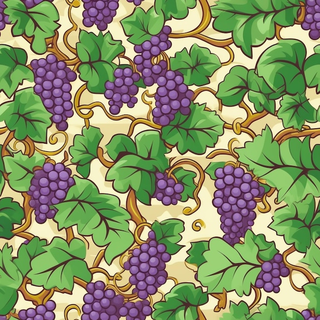 un modello senza soluzione di continuità di uva con foglie e steli ai generativa