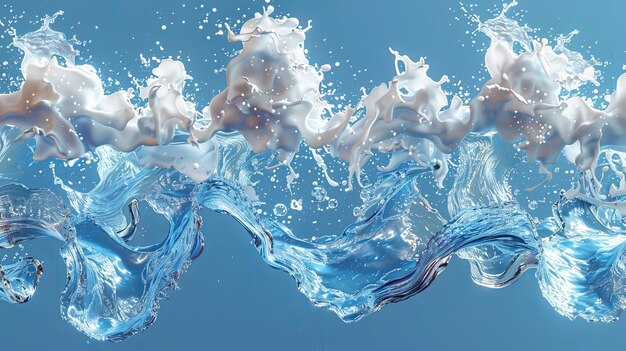Un moderno e realistico insieme di spruzzi di liquido acquatico puro che scorrono e cadono isolati su uno sfondo trasparente onde liquide blu con vortici e gocce