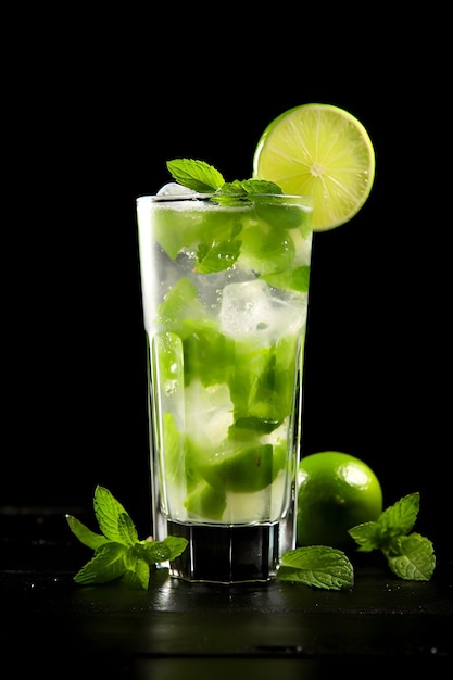 Un mojito con lime e foglie di menta