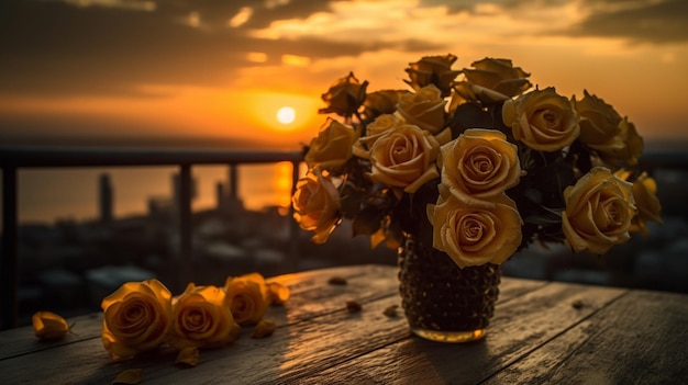 Un momento d'oro Bel tramonto e fiori eleganti