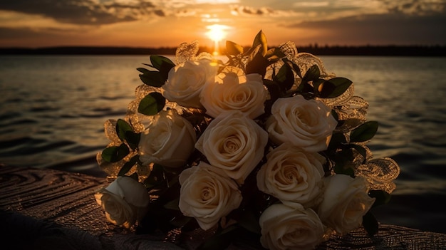 Un momento d'oro Bel tramonto e fiori eleganti