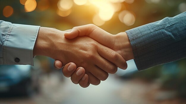 Un momento di stretta di mano durante la firma di una significativa partnership di marketing generata dall'IA