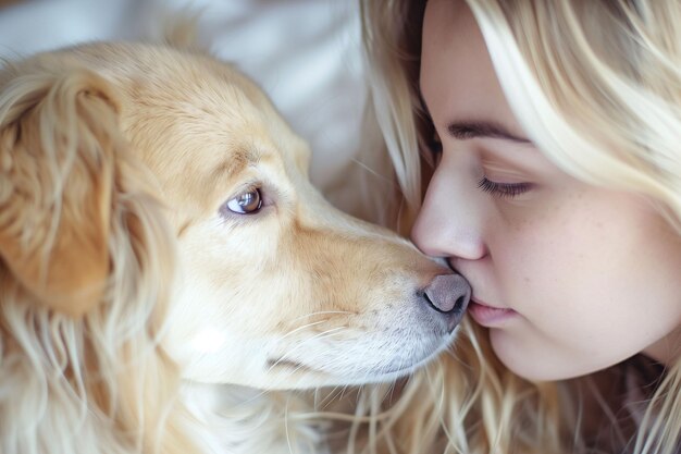 Un momento di tenerezza tra una donna e un golden retriever