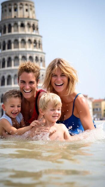 Un momento giocoso per sostenere la Torre Inclinata di Pisa