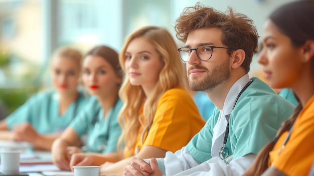 Un momento sincero di tirocinanti medici assorbiti da una lezione durante un seminario