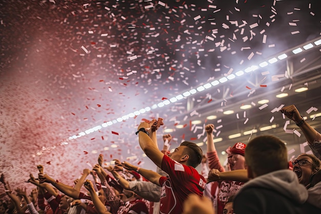 Un momento trionfante in uno stadio di calcio affollato come 1