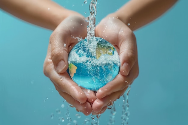 un mondo che viene spruzzato d'acqua e il mondo che è spruzzato