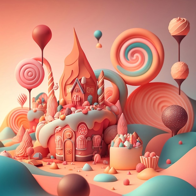 Un mondo da sogno fatto di caramelle e caramelle sfondo del gioco di cartoni animati illustrazione