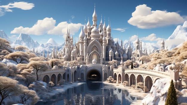 Un mondo da sogno, un palazzo bianco come la neve, con magnifiche decorazioni, lussuose al di sopra dell'AI Generate.