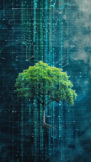 Un mondo digitale con l'albero al centro