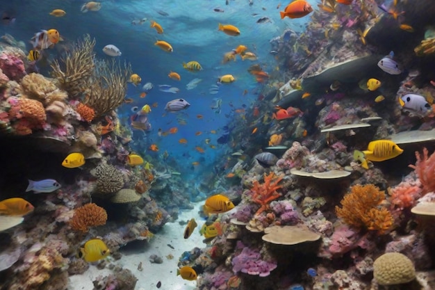 Un mondo sottomarino colorato e vibrante pieno di banchi di pesci tropicali e barriere coralline