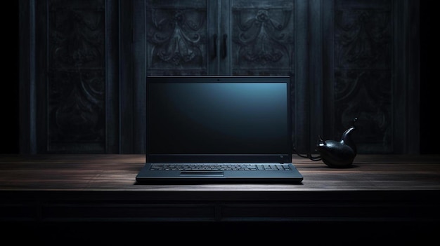 un monitor che è su un tavolo con uno sfondo nero