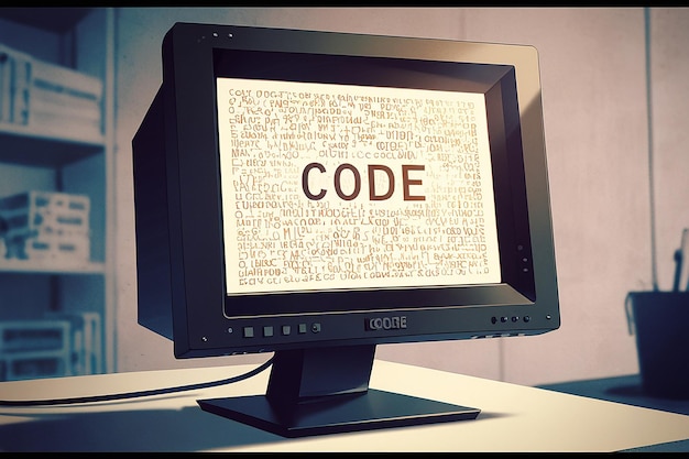 Un monitor di computer con il codice della parola sullo schermo