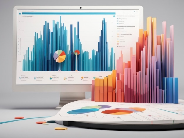 un monitor di computer con un grafico colorato sullo schermo e un mouse