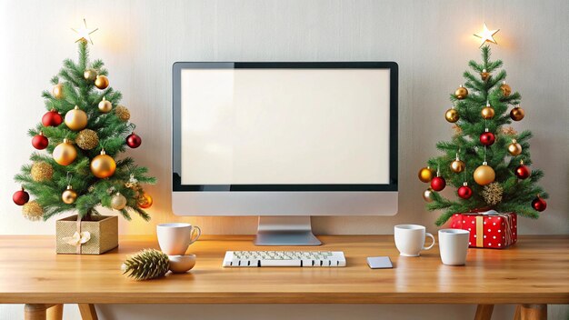 un monitor di computer con uno schermo bianco che dice Natale