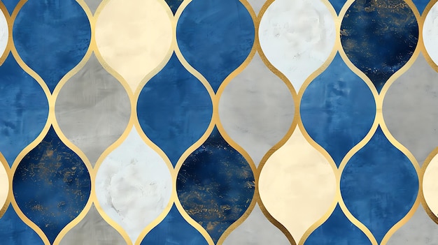 un mosaico blu e oro con un bordo bianco e oro