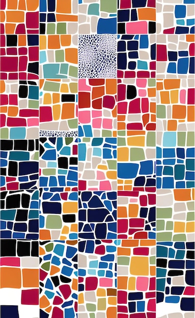 Un mosaico colorato con un motivo quadrato che dice "la parola" su di esso "
