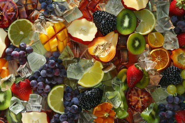 un mosaico di frutta con ghiaccio e piastrelle