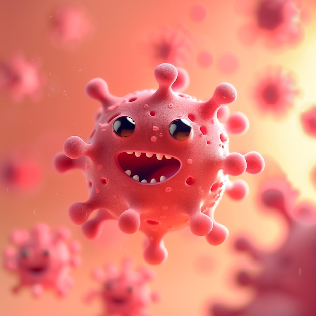 un mostro batterico rosa con una faccia rosa è in una bolla rosa
