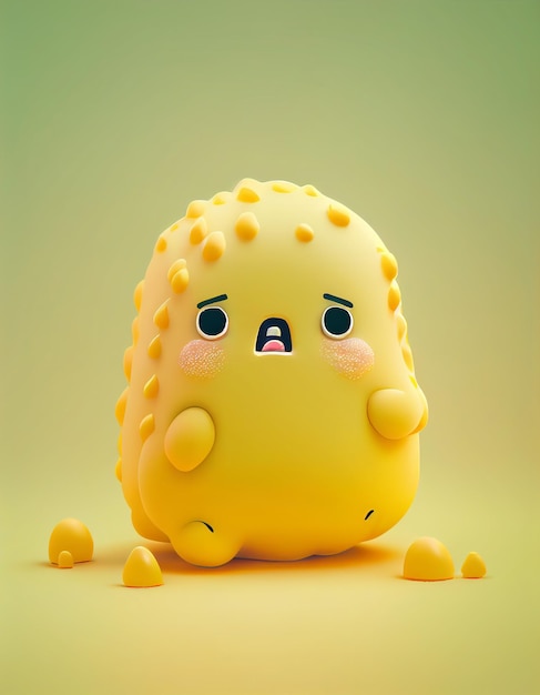 Un mostro giallo con una faccia triste e una faccia triste.