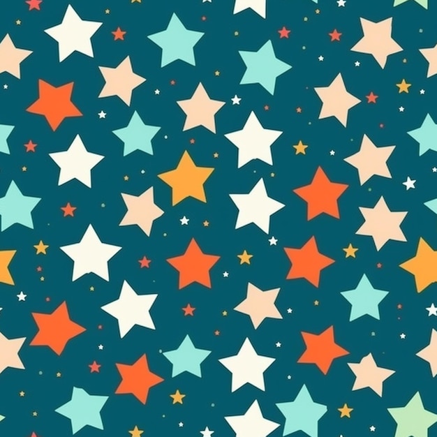 Un motivo colorato con stelle su sfondo blu.